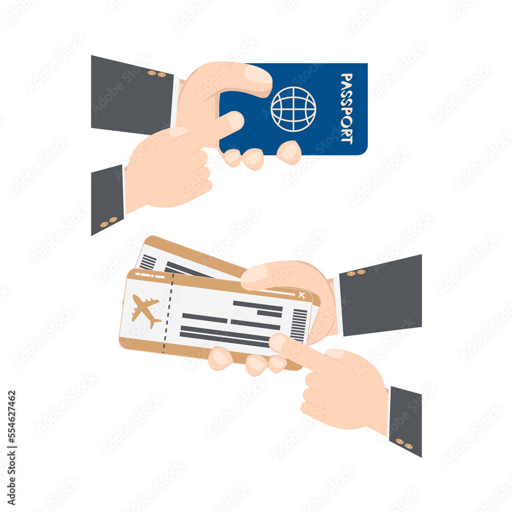 hand holding airplane ticket and passport hand holding airplane ticket and passport