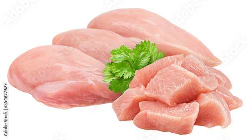 Raw chicken, fillet, isolated on white background, clipping path, full depth of field