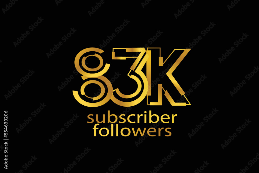 83K, 83.000 subscribers or followers blocks style with gold color on black background for social media and internet-vector 83K, 83.000 subscribers or followers blocks style with gold color on black background for social media and internet-vector