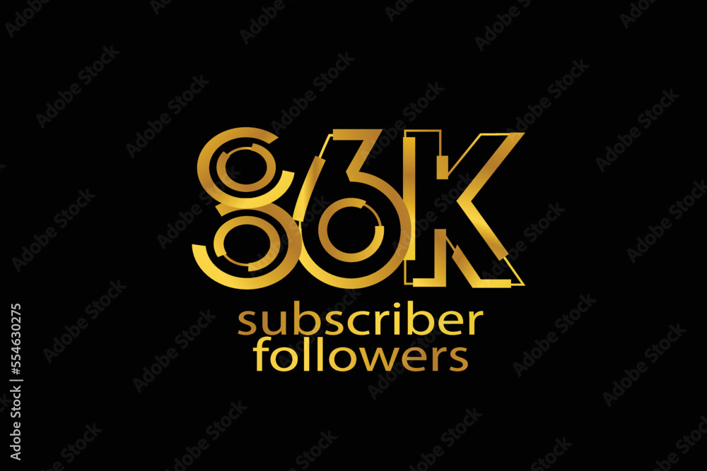 86K, 86.000 subscribers or followers blocks style with gold color on black background for social media and internet-vector 86K, 86.000 subscribers or followers blocks style with gold color on black background for social media and internet-vector
