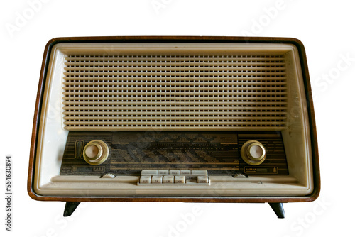 A ntique brown radio on white background