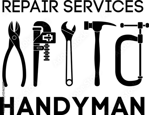 Handyman logo vector design. Vintage vector repair illustration.
