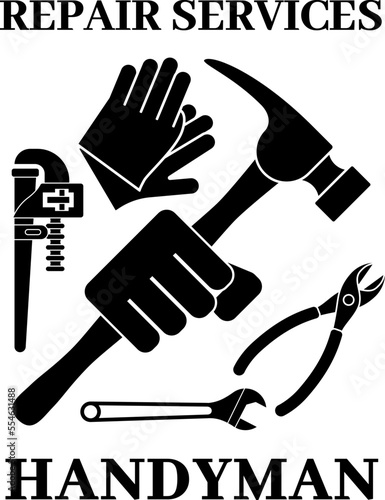 Handyman logo vector design. Vintage vector repair illustration.