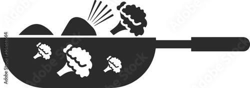 Vegetable cooked icon, cooking pan icon black vector
