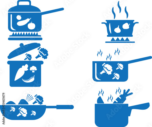 Vegetable cooked icon set, cooking vegetable icon set blue vector