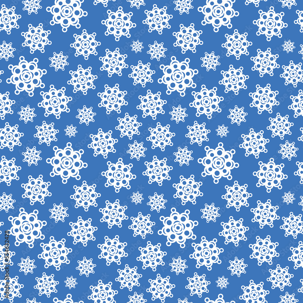 Snowflakes pattern. Vector seamless background with cute snow flakes. Snowfall repeat illustration. Blue and white winter ornament Snowflakes pattern. Vector seamless background with cute snow flakes. Snowfall repeat illustration. Blue and white winter ornament