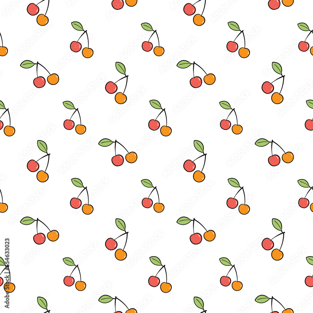 Seamless Pattern with Cherry Design on White Background Seamless Pattern with Cherry Design on White Background