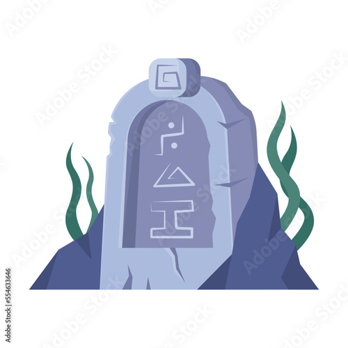 Ancient monument with ancient hieroglyphs of Atlantis vector illustration. Stone building or monument of lost city underwater at bottom of ocean isolated on white background