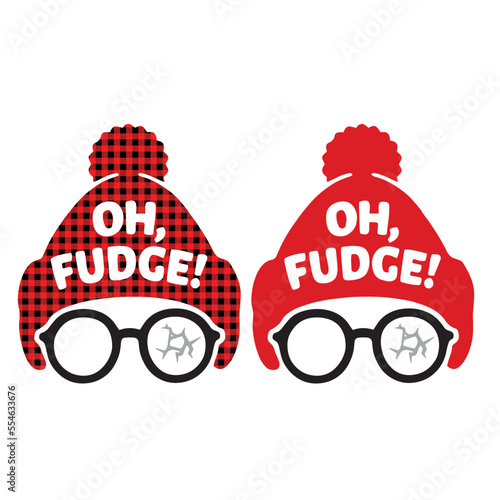 Young boy with broken glasses while playing snowballs, beret and glasses icon, Broken glasses and a snowball fight, Feathered and checked red beret 