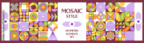 Bundle of design elements in simple geometric style. Abstract shapes. Good for branding, cover design, decorative print, background. Bauhaus style.