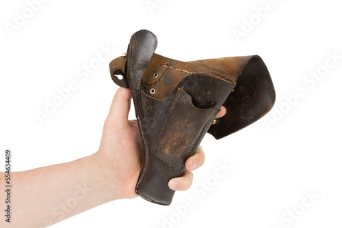 An old brown leather pistol holster.