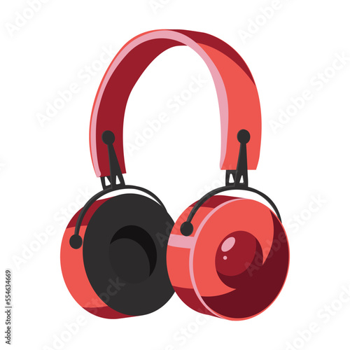 Red headphones vector illustration. Cartoon drawings of headsets or earphones for listening to music on white background. Music, technology, entertainment concept