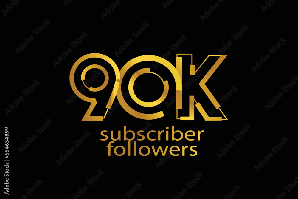 90K, 90.000 subscribers or followers blocks style with gold color on black background for social media and internet-vector 90K, 90.000 subscribers or followers blocks style with gold color on black background for social media and internet-vector