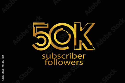 50K, 50.000 subscribers or followers blocks style with gold color on black background for social media and internet-vector