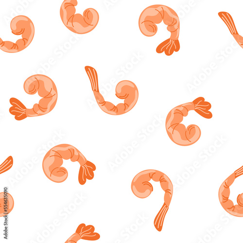 Shrimp seamless pattern. Asian food background. Perfect for restaurant cafe and print menus. Vector hand draw cartoon illustration.