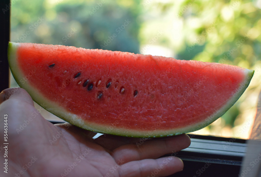 Watermelon red, natural, popular fruit, black background Watermelon red, natural, popular fruit, black background