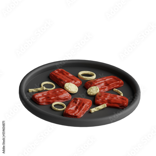 3d grilled pork on plate, samgyeopsal korean food