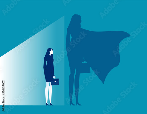 Businesswoman turned into a superhero. Business confidence vector illustration
