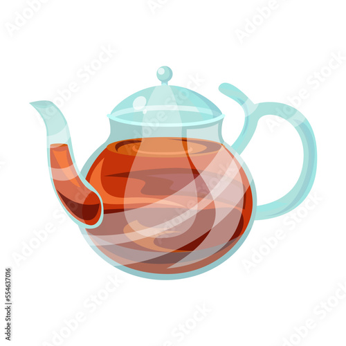 Glass teapot cartoon illustration. Glass tea kettle for boiling water, tableware for tea ceremony at home. Household, kitchen utensils concept