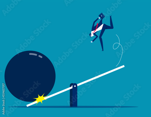 Businessman with huge debt. Business scale and balance vector illustration
