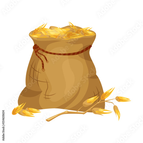 Sack of grains cartoon illustration. Wheat, buckwheat and rye for grinding into flour in burlap bags isolated on white background. Farming, food concept