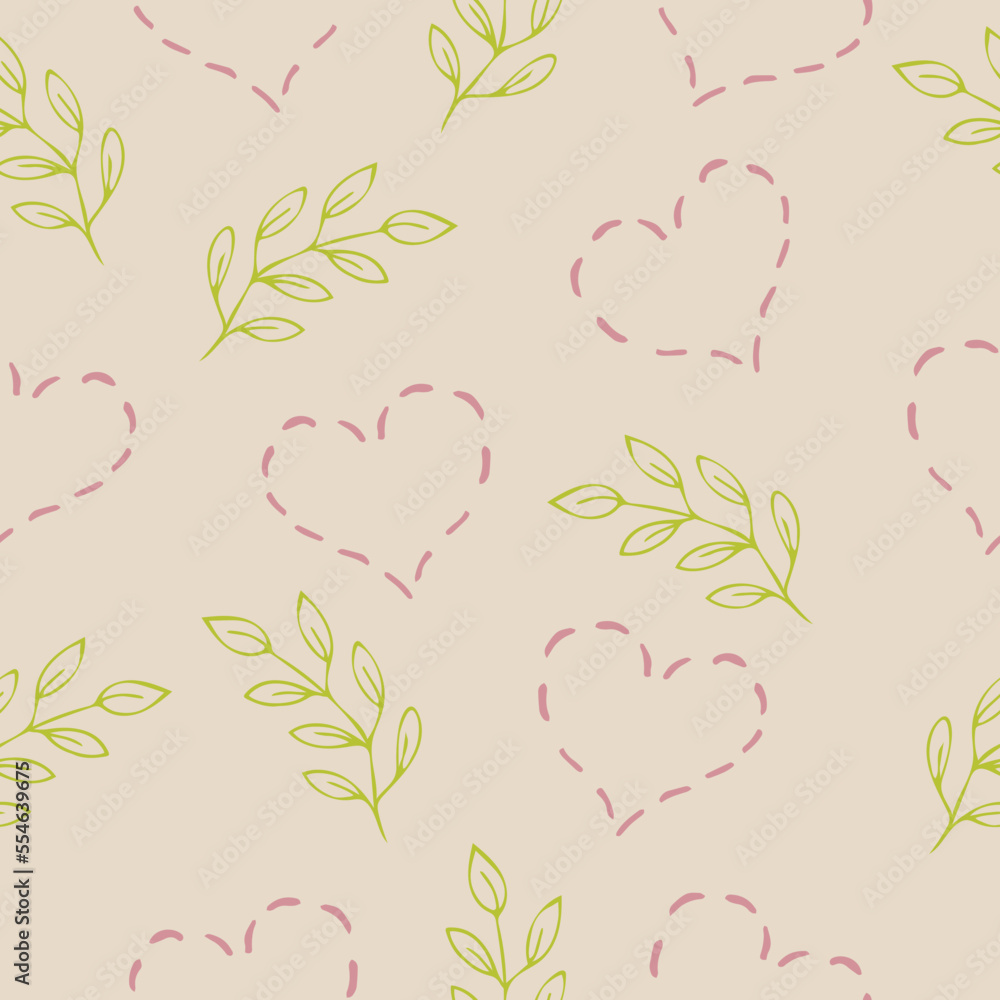 Seamless pattern heart and leaf