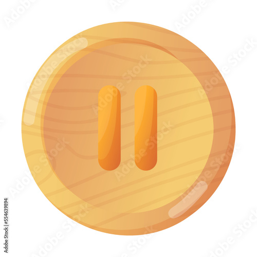 Wooden pause button for users game interface cartoon illustration. Element of panel settings for app design isolated on white background. GUI, UI design concept