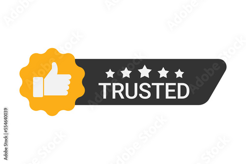 Trusted label with five stars and thumbs up