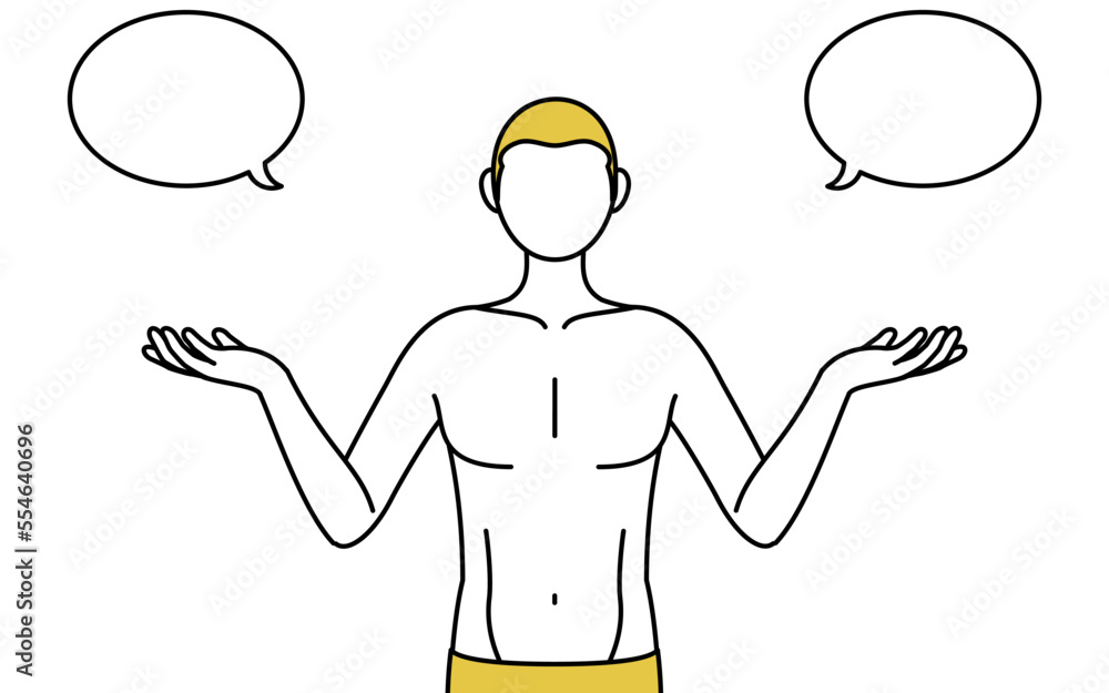 ふきだしつき、比較をする下着姿の男性、脱毛やメンズエステのイメージ ふきだしつき、比較をする下着姿の男性、脱毛やメンズエステのイメージ