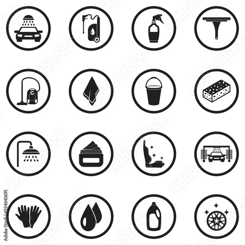 Car Cosmetics Icons. Black Flat Design In Circle. Vector Illustration.