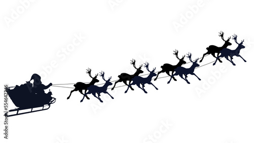 Santa's sleigh with reindeers. Black and white graphics. Symbols for the holidays. Christmas postcard. © Iwona Woźniak