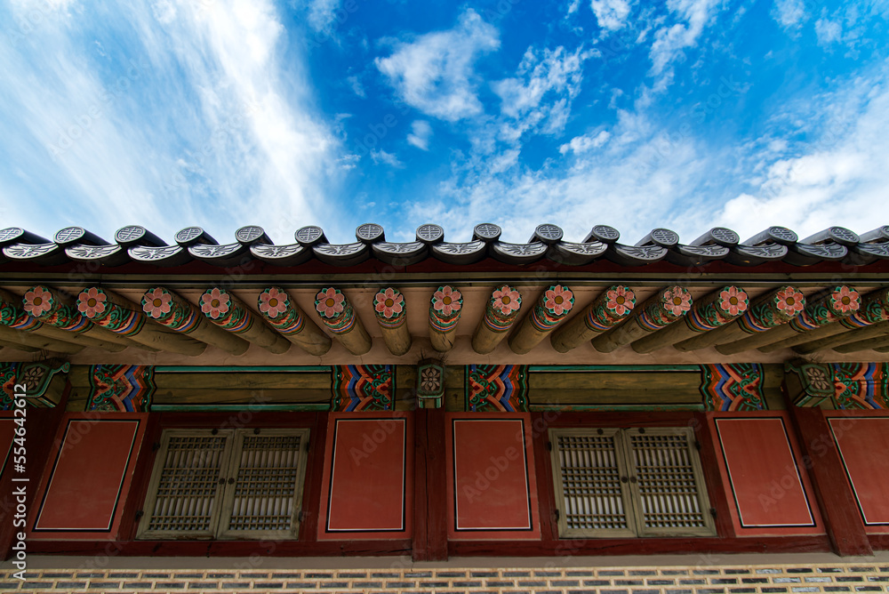 the blue sky above the eaves of Gyeongbokgung Palace the blue sky above the eaves of Gyeongbokgung Palace