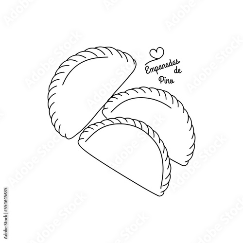 Empanadas, a Latin American dish. Fried pies with meat. Vector illustration in outline style
