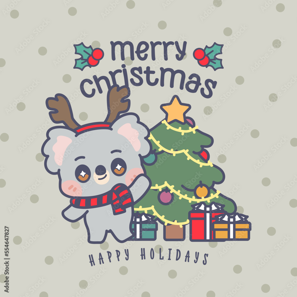 Naklejka premium CUTE KAWAII MERRY CHRISTMAS CARD