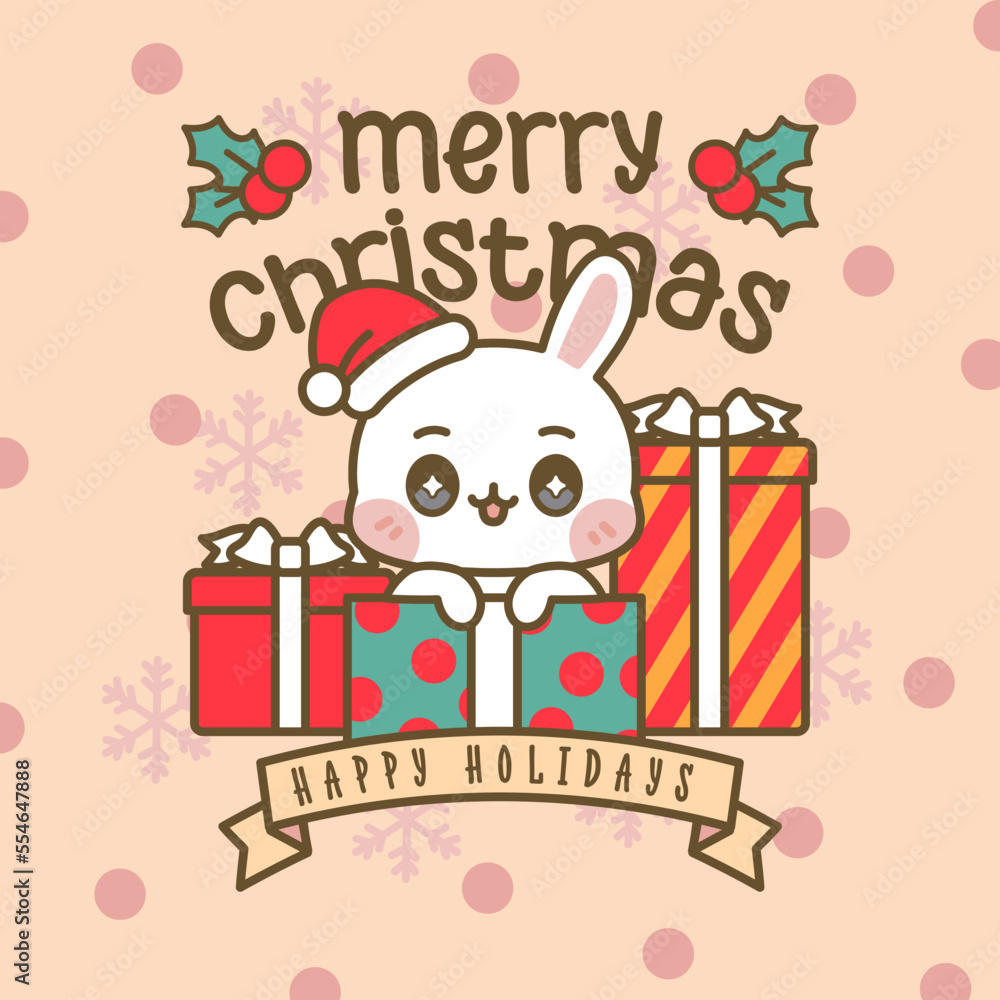 Naklejka premium CUTE KAWAII MERRY CHRISTMAS CARD