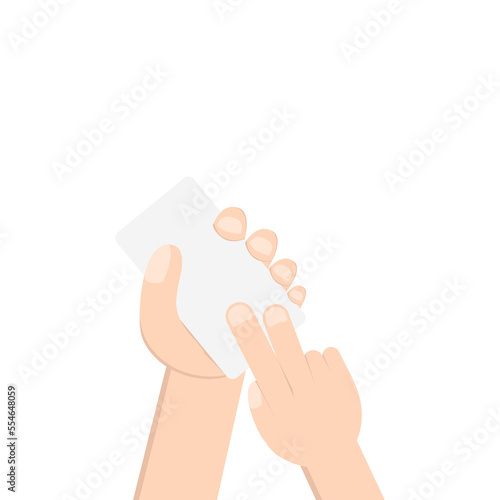 left hand holding white blank name business card