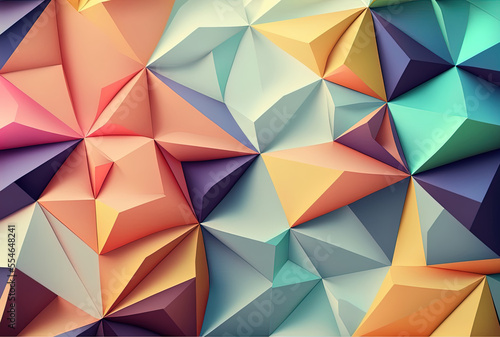 Geometry triangle, pastel mosaic backdrop, abstract low poly background. Generative AI