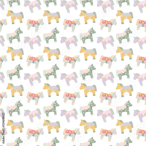 Seamless toy horse pattern  Rocking horse print  Baby shower background   Wood horse in pastel colors   Nursery wallpaper  Decorative animal figures  Various toy horses repeat ornament
