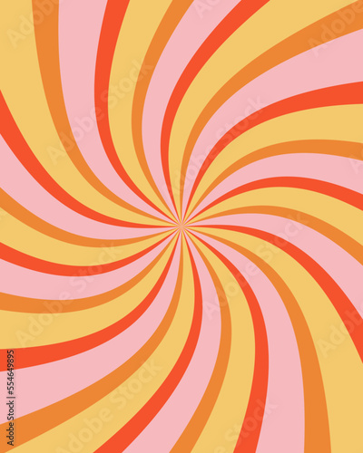 Groovy retro burst sun rays background. Vintage colorful abstract geometric pattern. Vector summer hippie carnival illustration for poster, flyer, greeting card, banner.