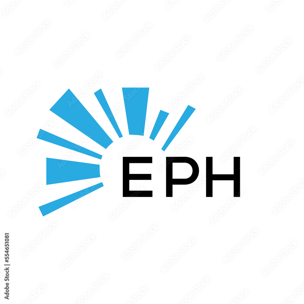 EPH letter logo. EPH blue image on white background and black letter ...