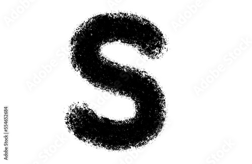 Black font of the brush. Letters S abstract text. Isolated white letters on white background. 