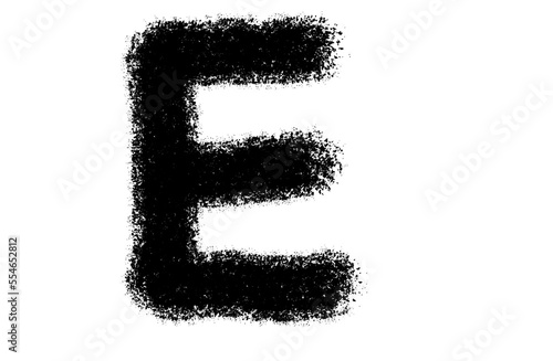 Black font of the brush. Letters E abstract text. Isolated white letters on white background. 