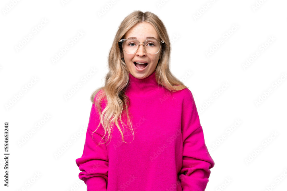 Young English woman over isolated background with surprise facial expression Young English woman over isolated background with surprise facial expression