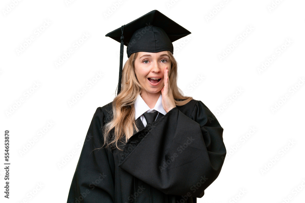 Young university English graduate woman over isolated background with surprise and shocked facial expression Young university English graduate woman over isolated background with surprise and shocked facial expression