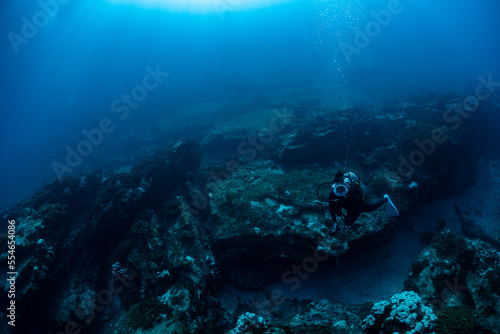 scuba diver over Cabo Pulmo reef in Baja California Mexico © Subphoto