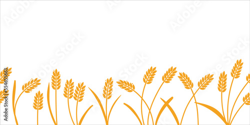 Wheat ears background. Barley or rice black silhouette seamless border, beer or bakery logo isolated pattern, organic farm elements for poster or banner, bread packaging, ripe spikelets vector set