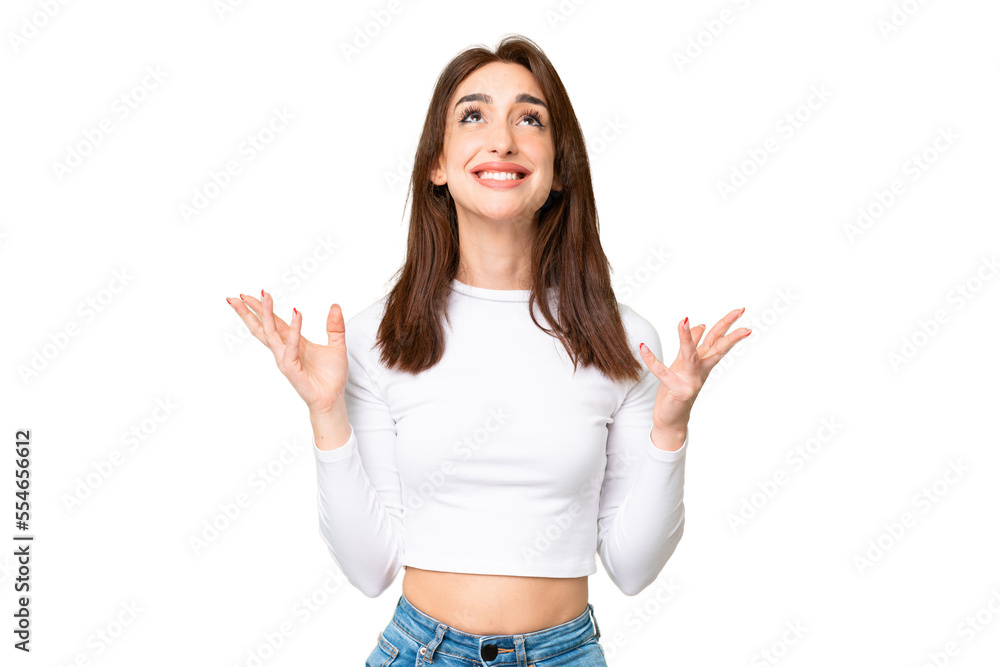 Young caucasian woman over isolated chroma key background stressed overwhelmed Young caucasian woman over isolated chroma key background stressed overwhelmed