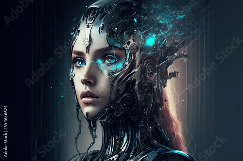 Artificial intelligence, abstract cyborg android. is not based on any real person. sketch art for artist creativity and inspiration. generative AI
 photo