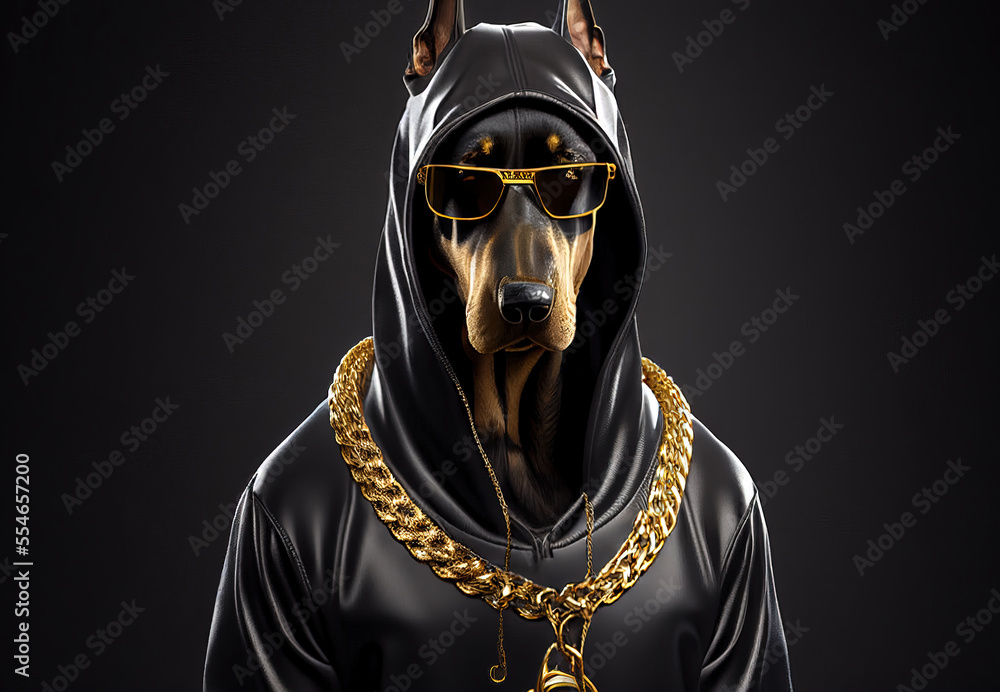 Cool dog Gangsta rapper in sunglasses. sketch art for artist creativity and inspiration. generative AI - obrazy, fototapety, plakaty 