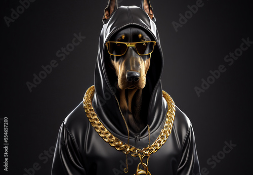 Print op canvas Cool dog Gangsta rapper in sunglasses